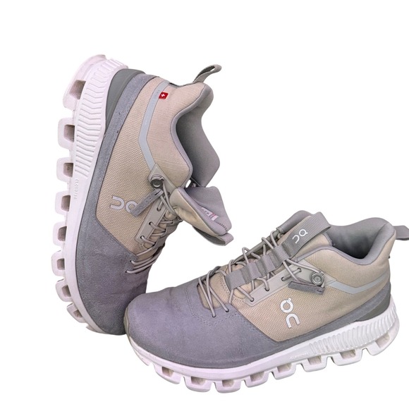 On Running Shoes - On Cloud Hi Womens Glacier Grey Sneakers Size 7.5 Suede Shoes Running Walking